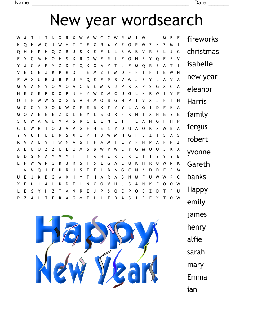 Happy New Year Word Search WordMint