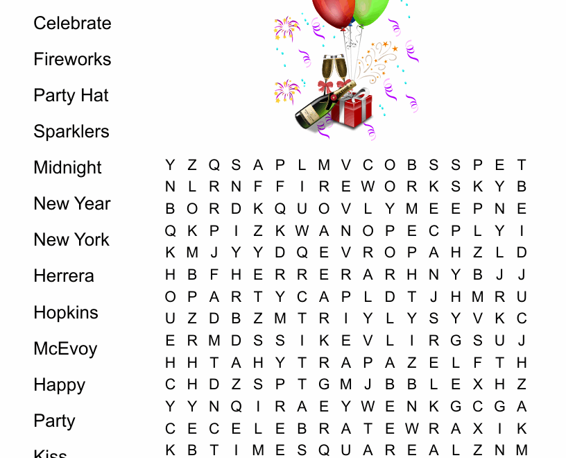 Happy New Year Word Search WordMint