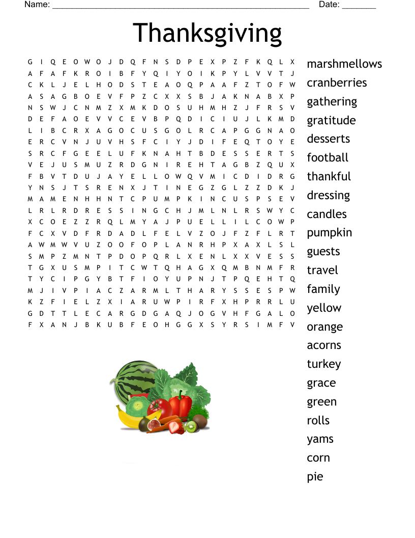 Happy Thanksgiving Word Search WordMint