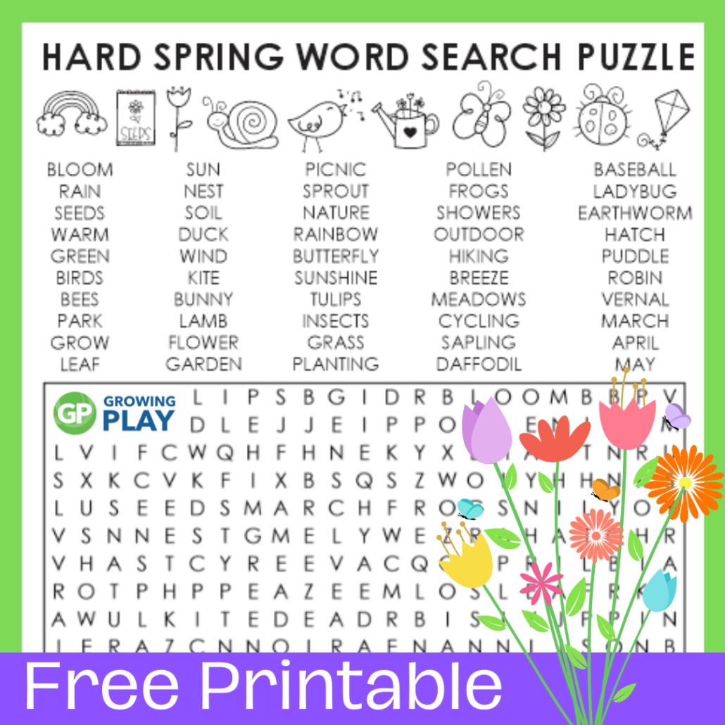 Hard Spring Word Search Puzzle Free Growing Play