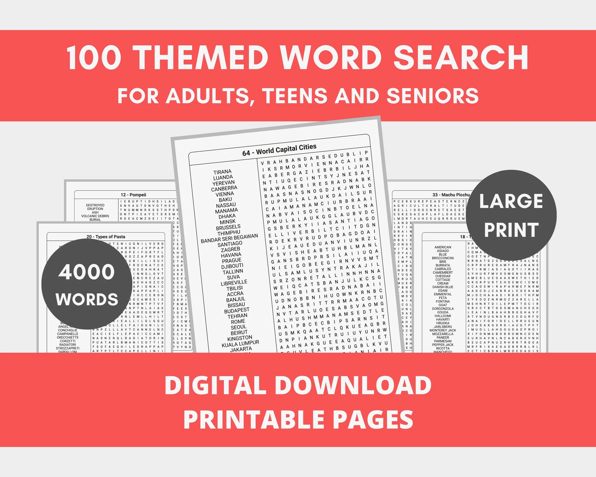 Hard Word Search Printable Adults Large Print Word Search 4000 Words Difficult Word Search Printable PDF Etsy