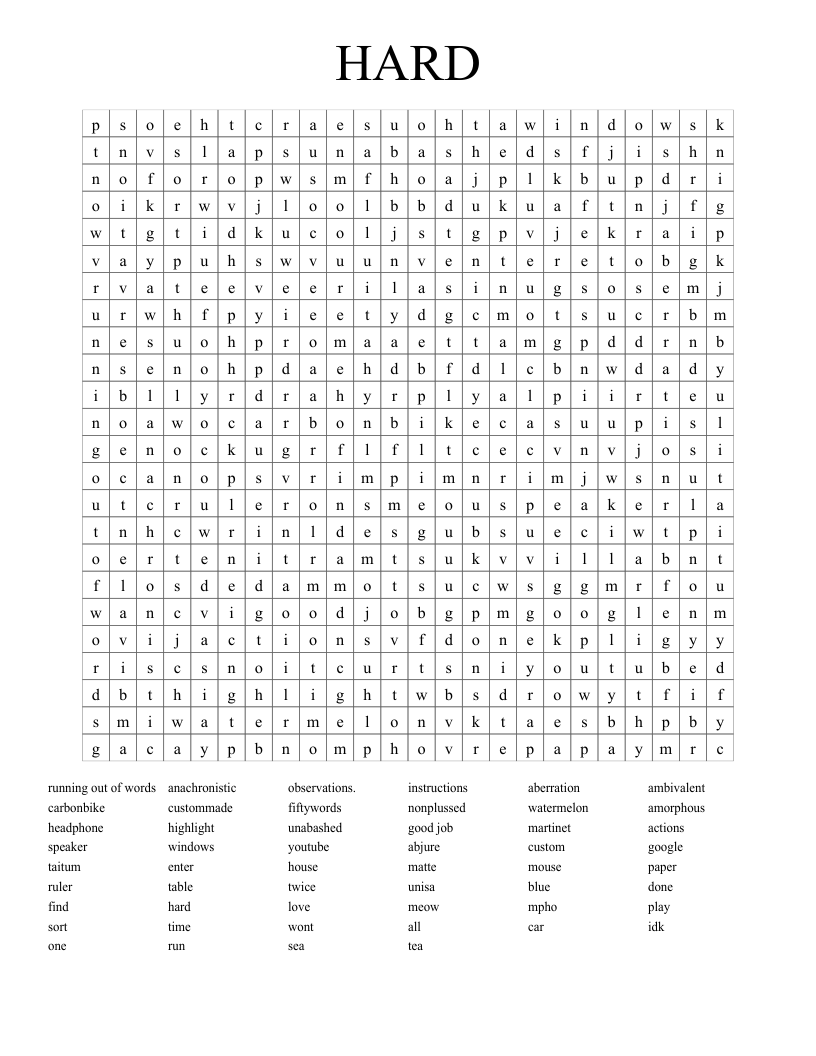 Hard Word Searches Printable W