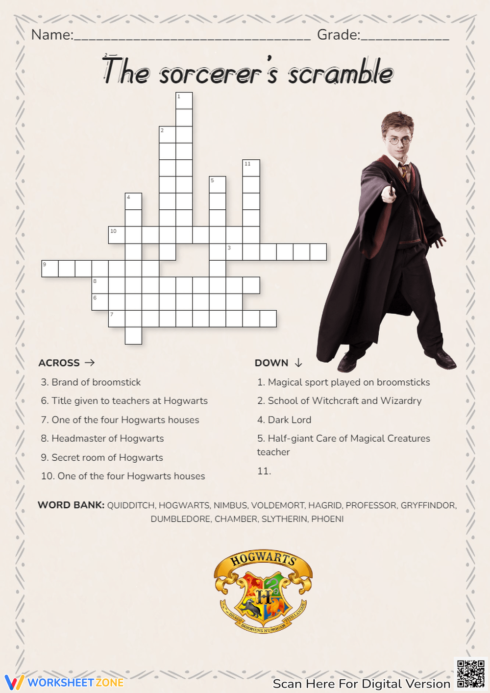 Harry Potter Crossword Worksheets Printable Harry Potter Crossword Worksheets Printable