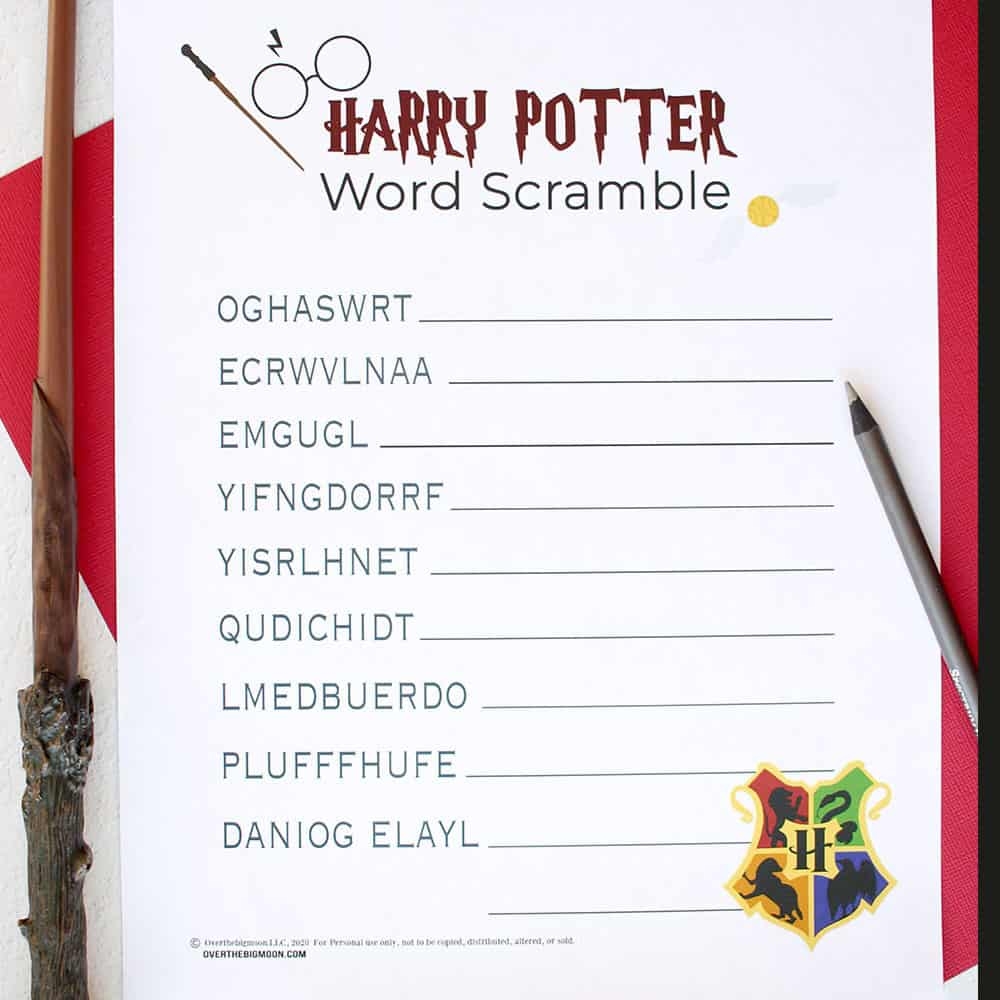 Harry Potter Word Scramble Over The Big Moon
