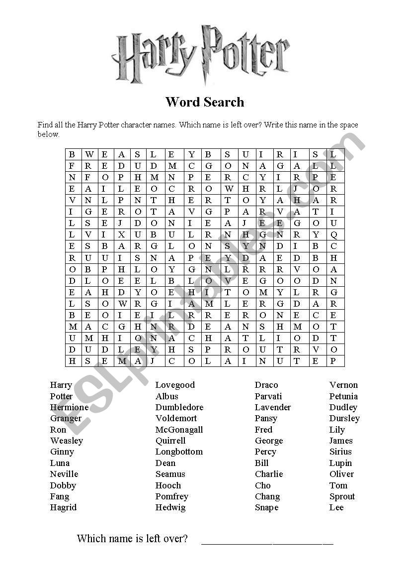 Harry Potter Word Search Printable Deathly Hallows