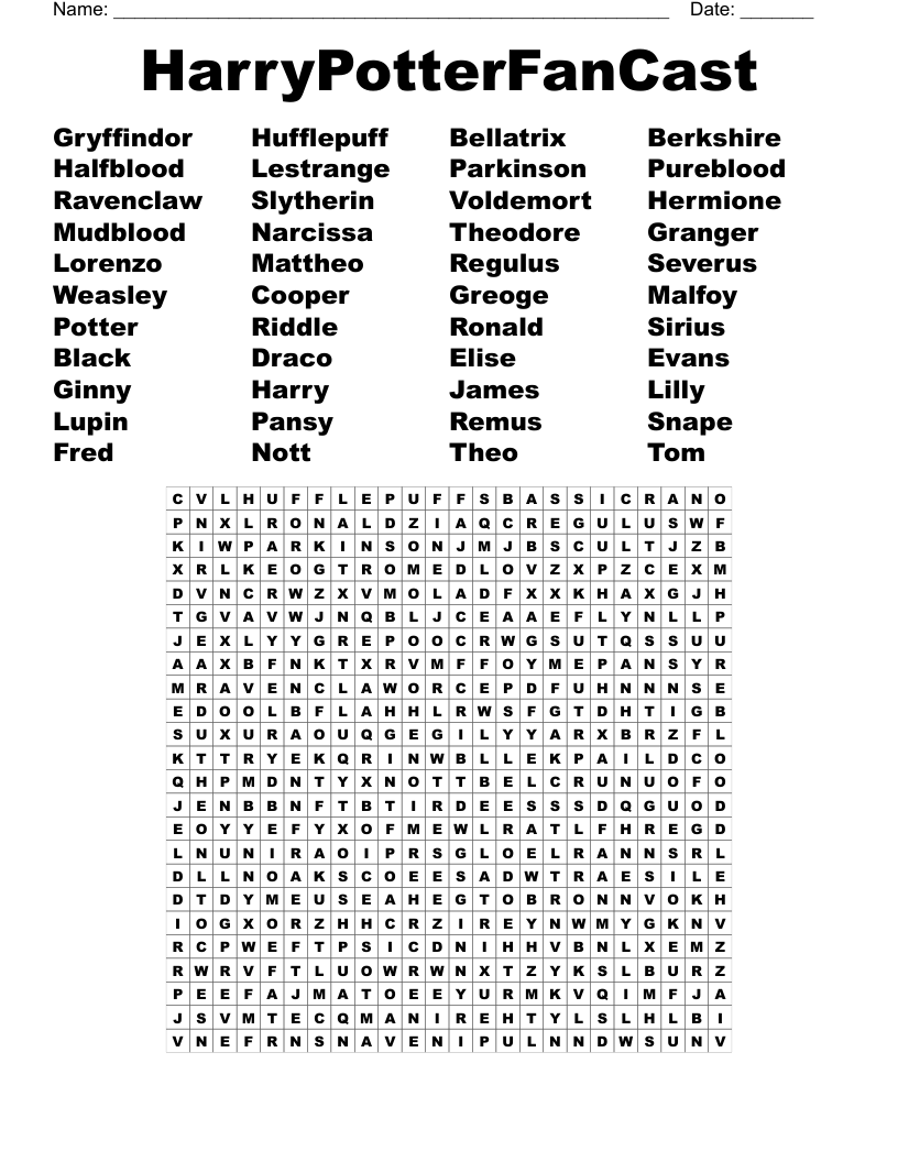 Harry Potter Word Search WordMint