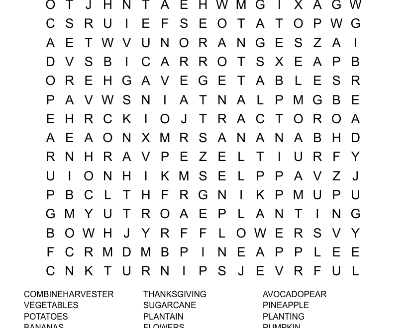 HARVEST Word Search WordMint