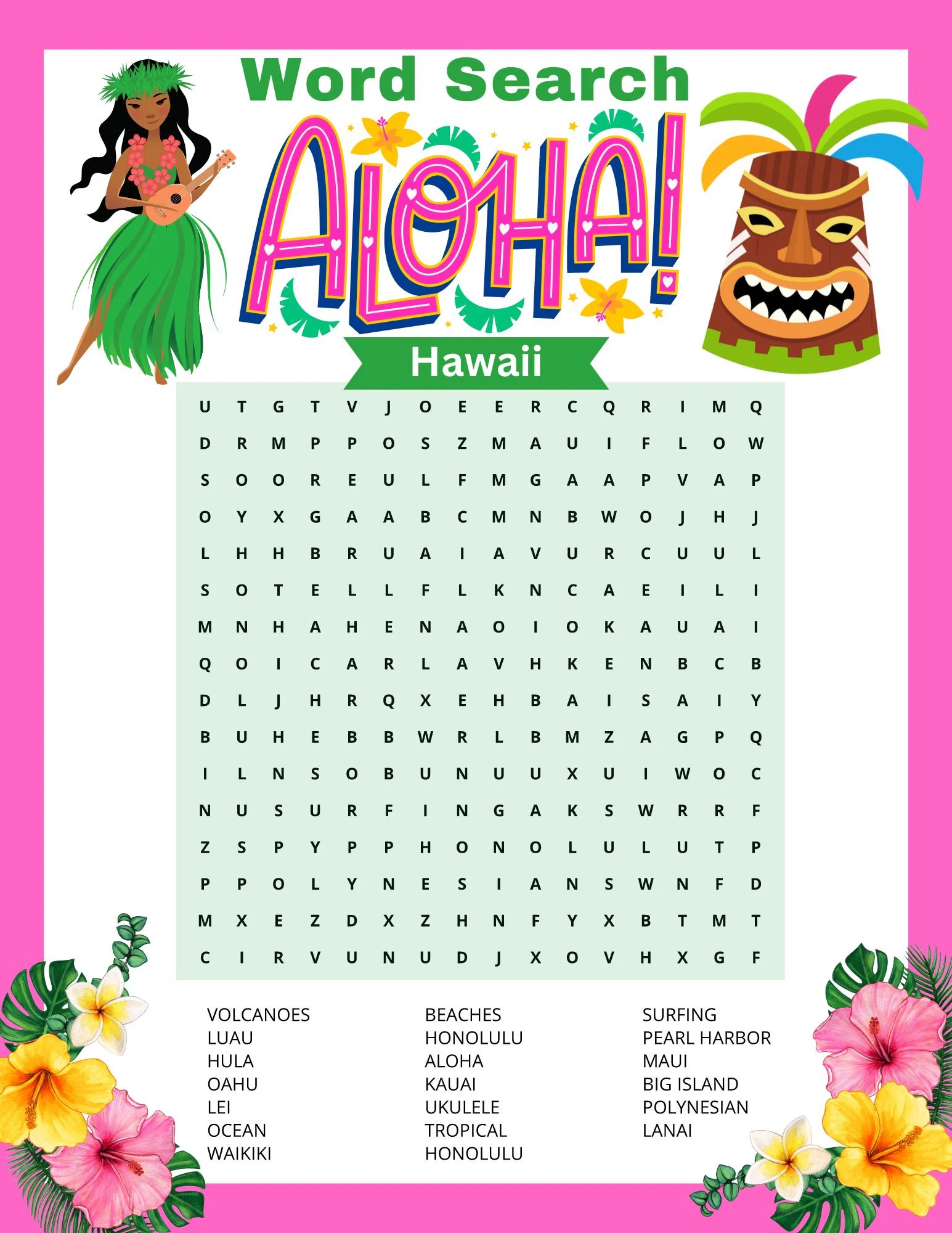 Hawaii Word Search Puzzle Kids Homeschool Lesson Instant Digital Download PDF Etsy