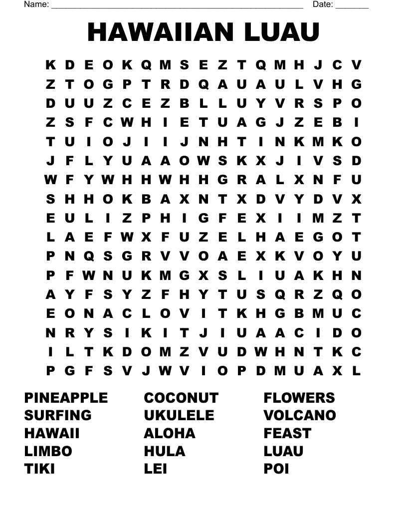 Printable Hawaiian Word Search
