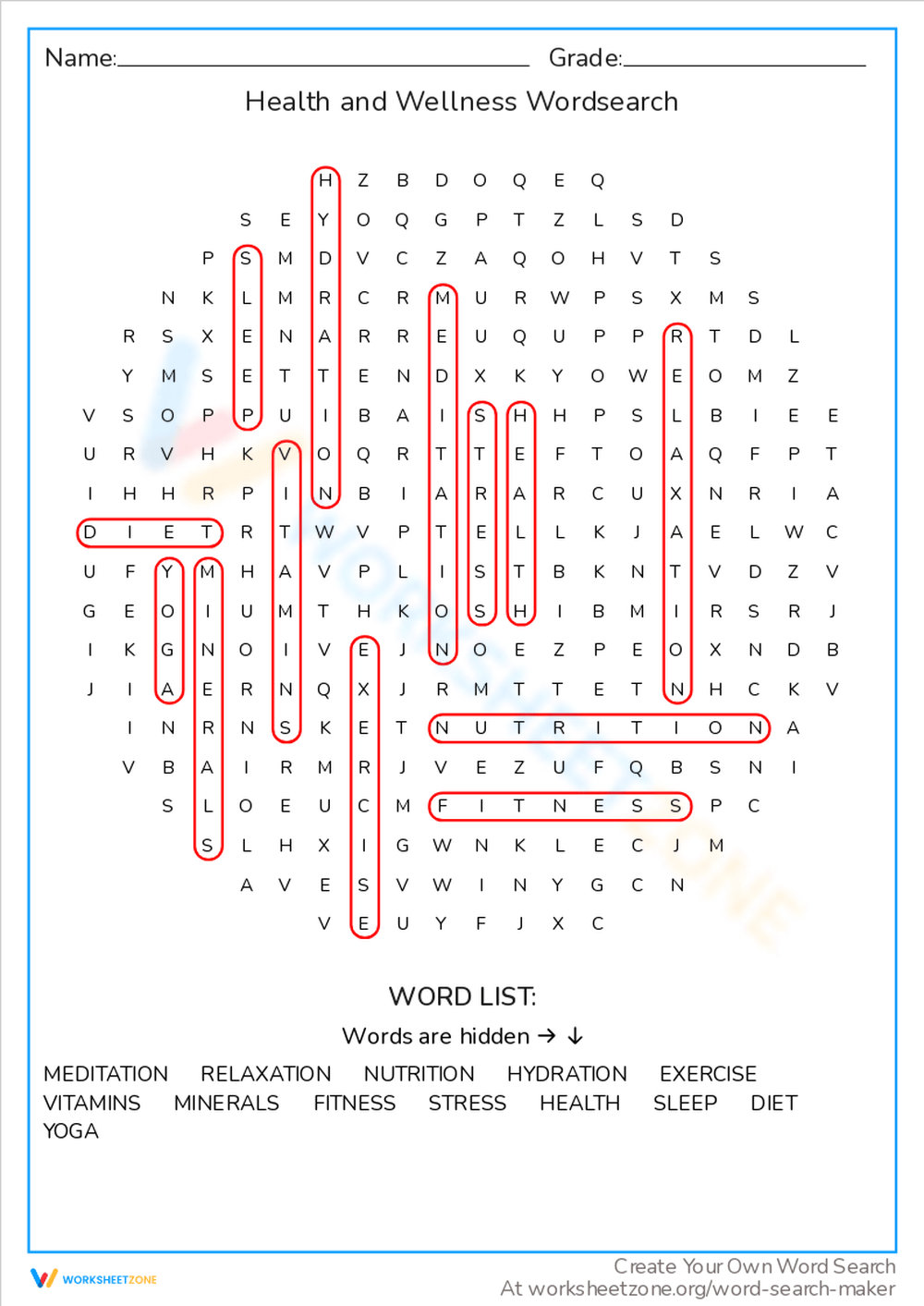 Health And Wellness Word Worksheet Health And Wellness Word Worksheet