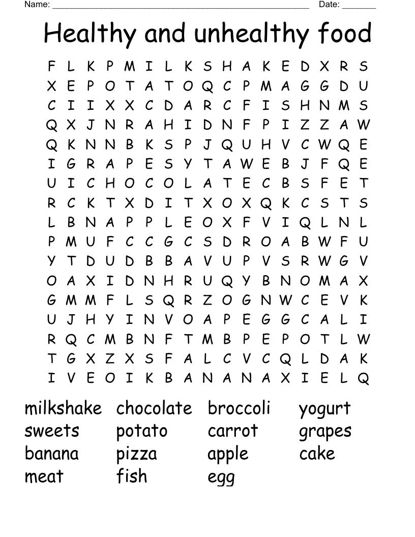 Healthy And Unhealthy Food Word Search WordMint