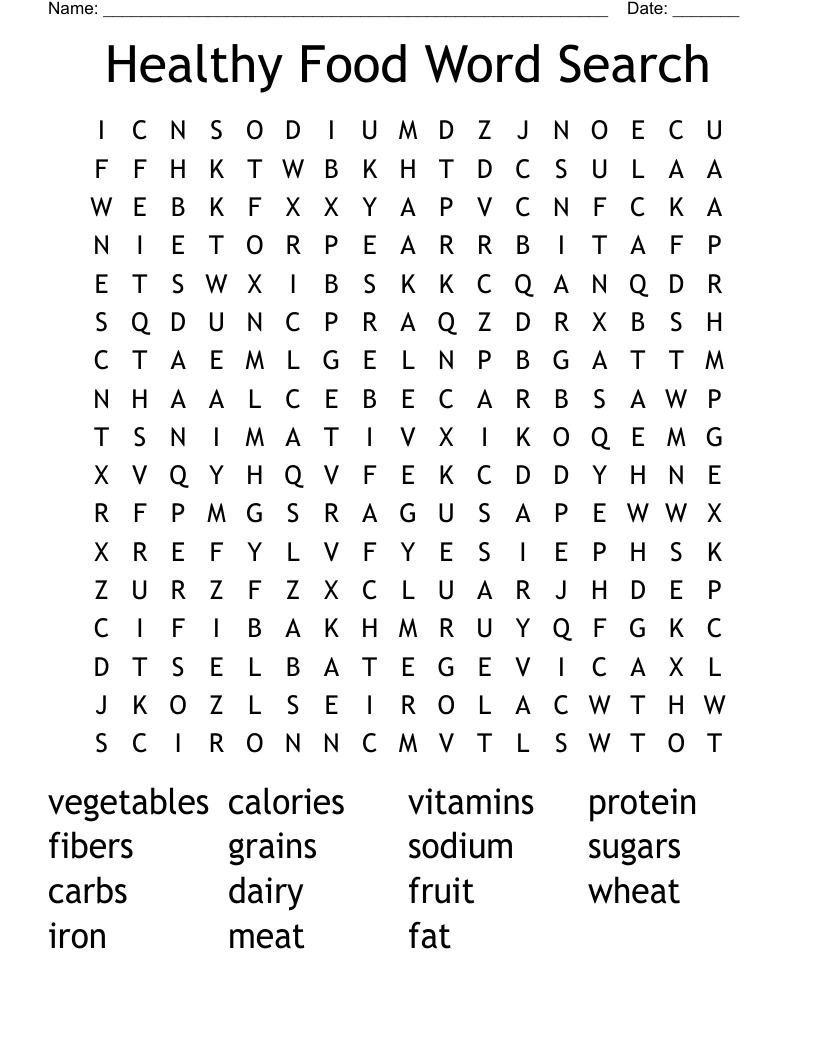 Healthy Food Word Search WordMint