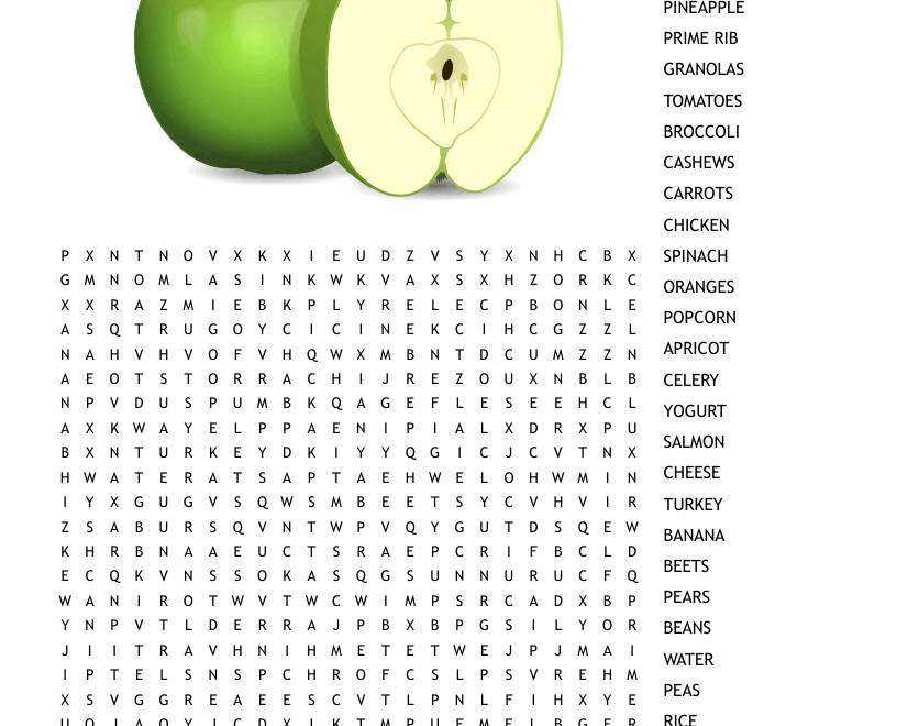 Healthy Foods Snacks Word Search WordMint