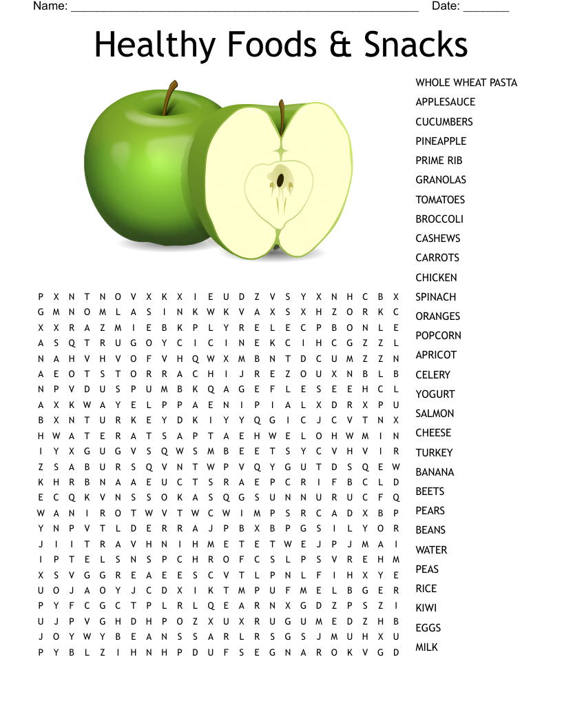 Healthy Foods Snacks Word Search WordMint