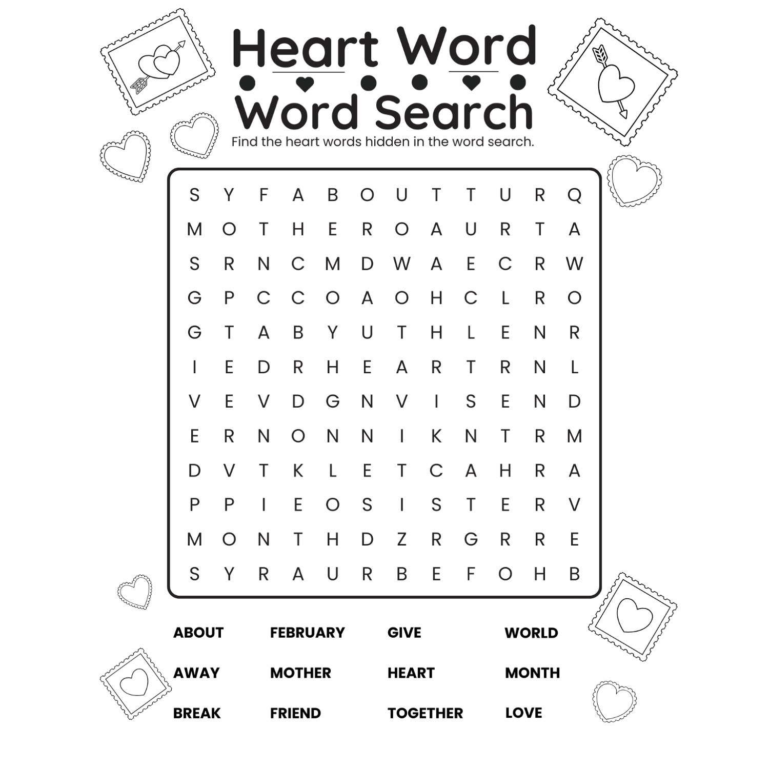 Heart Word Search Worksheet Free Downloadable PDX Reading Specialist LLC 