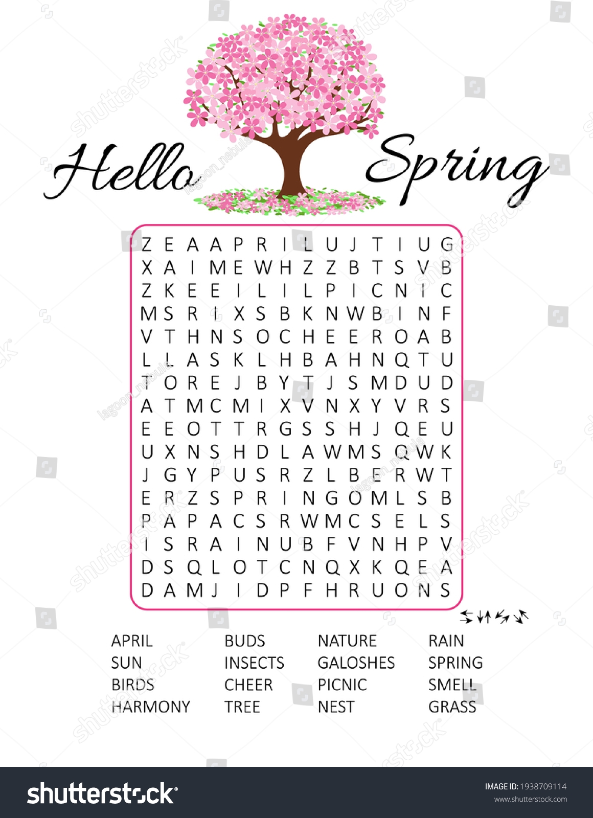 Hello Spring Word Search Puzzle Cherry Stock Vector Royalty Free 1938709114 Shutterstock