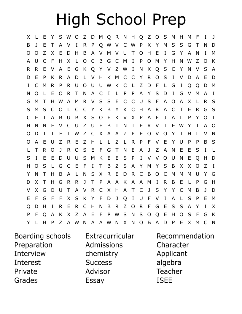 High School Prep Word Search WordMint