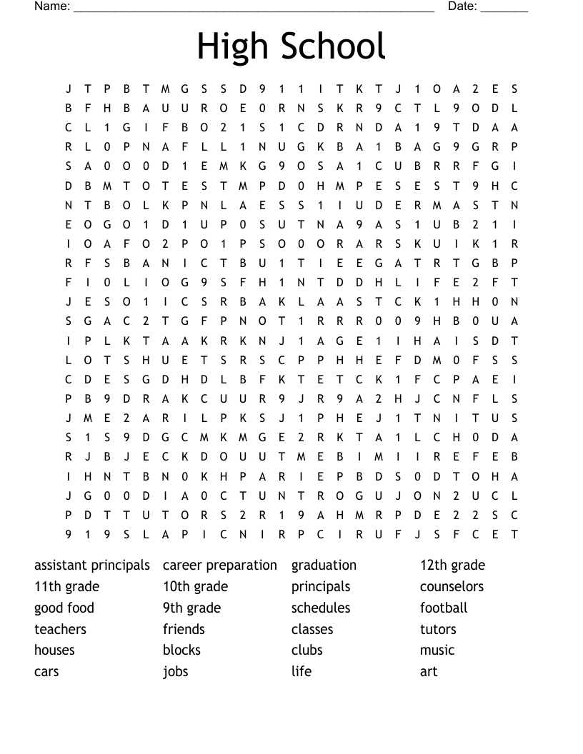 High School Word Search WordMint