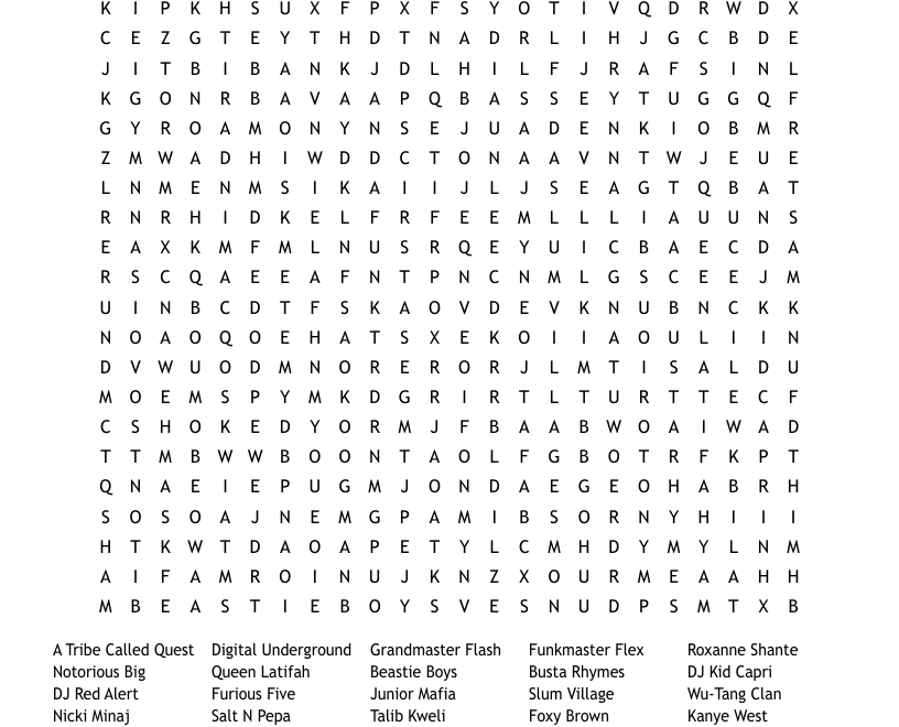 Hip Hop Word Search WordMint