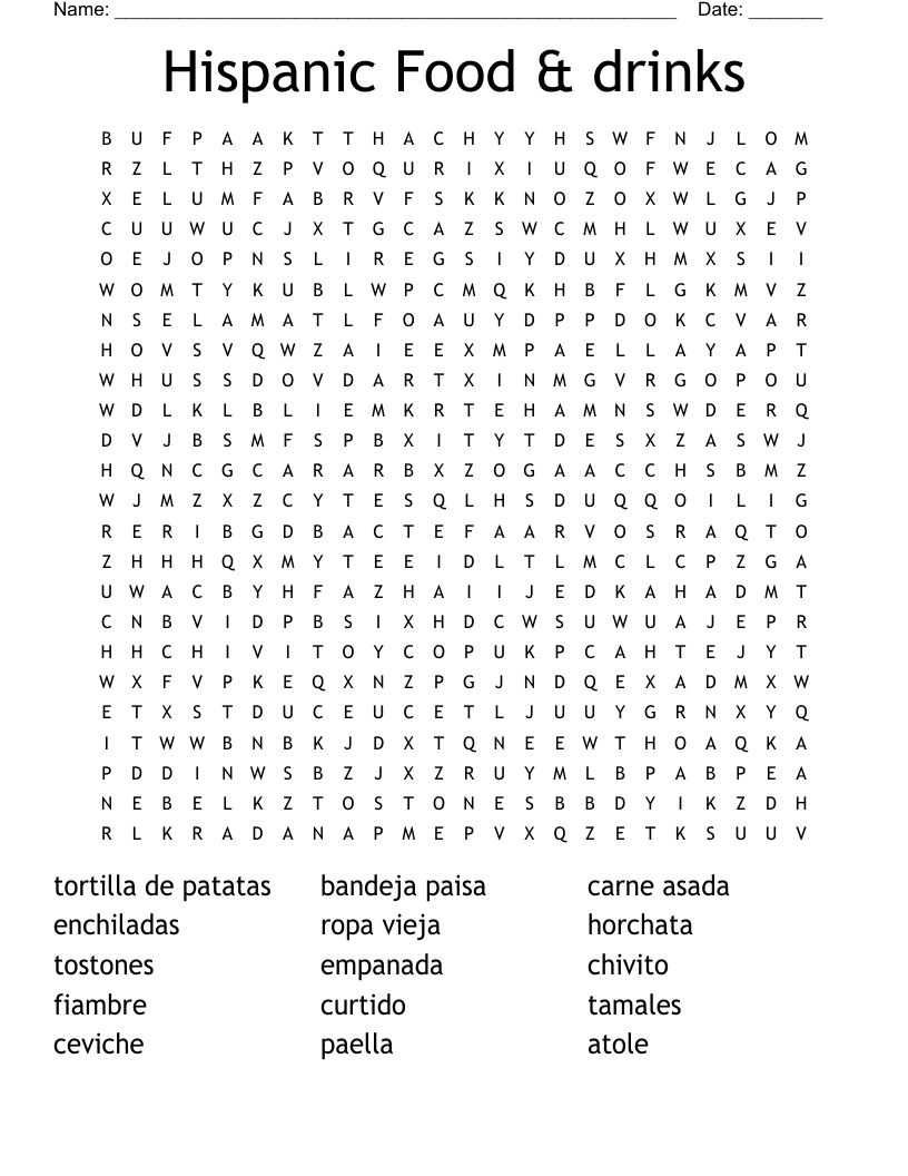 Hispanic Food Drinks Word Search WordMint