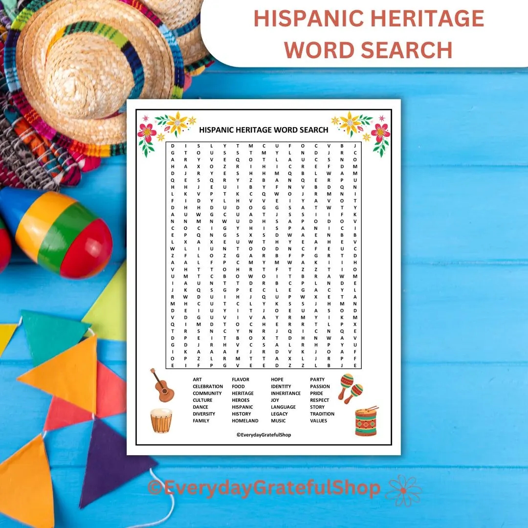 Hispanic Heritage Word Search Puzzle Printable Activity For Cultural Celebration Fun And Educational Game For All Ages Hispanic Heritage Etsy