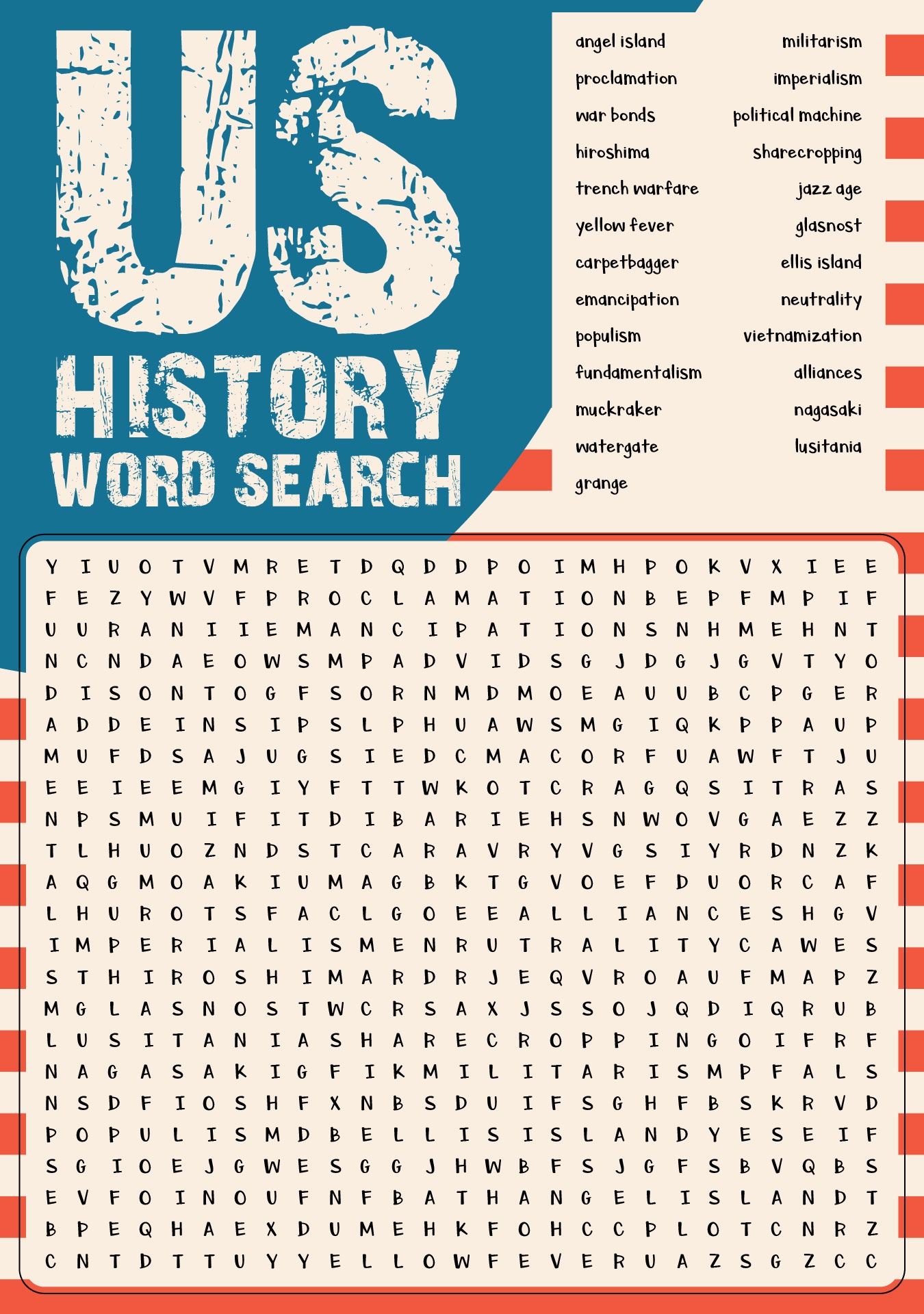 Us History Word Search Printable