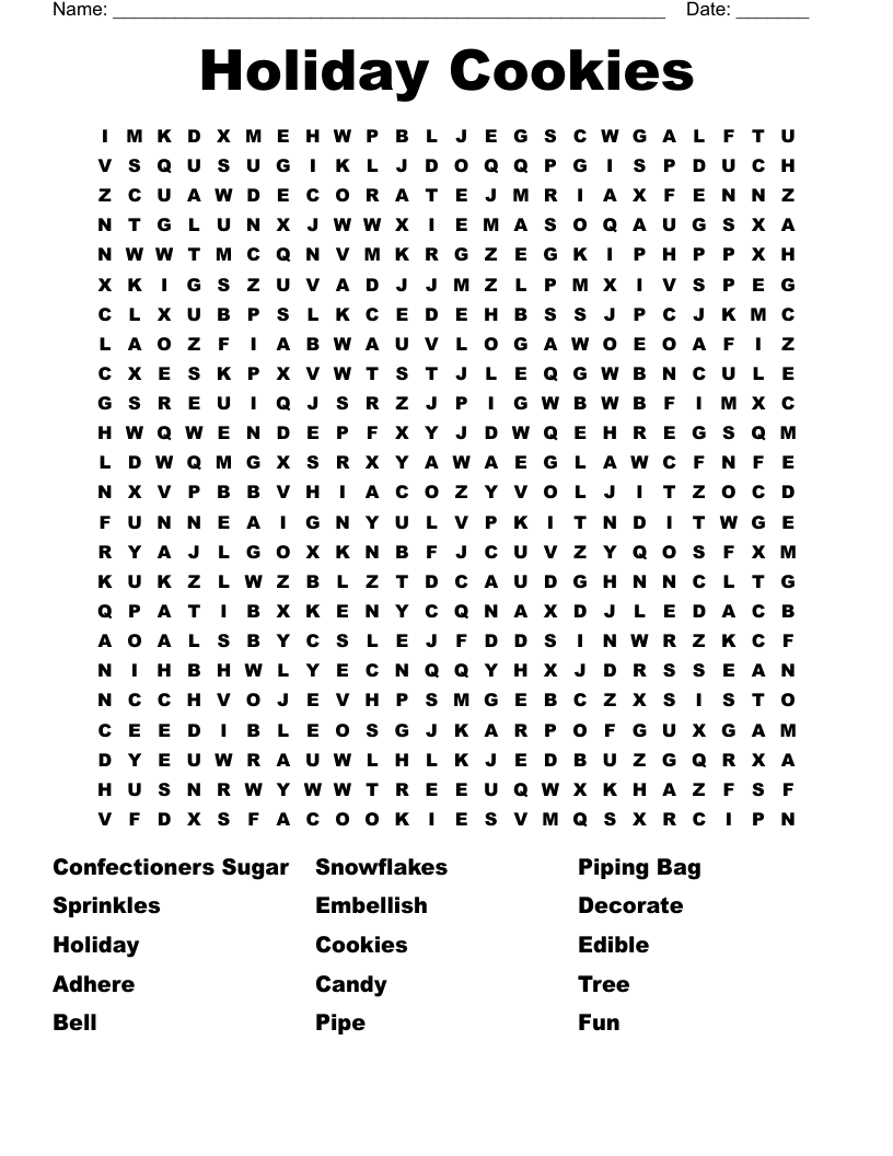 Holiday Cookies Word Search WordMint