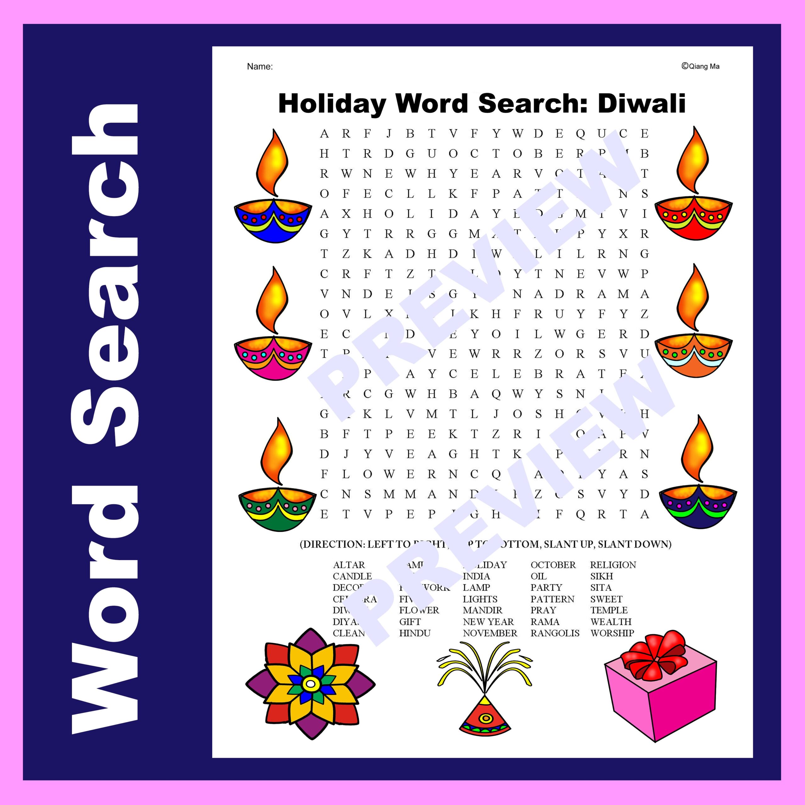 Holiday Word Search Diwali Classful