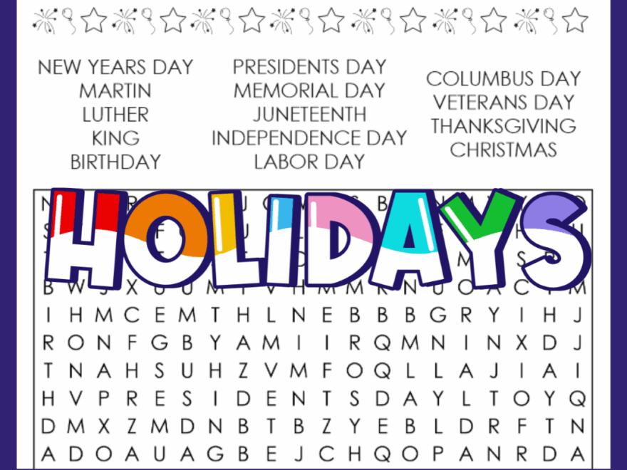 Holiday Word Search Puzzle Growing Play