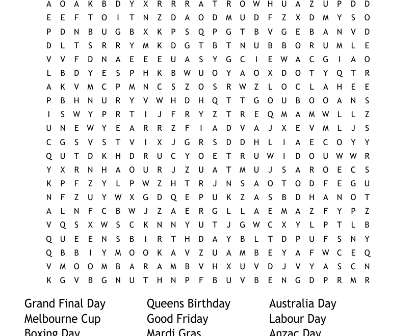 Holidays And Festivals Word Search WordMint