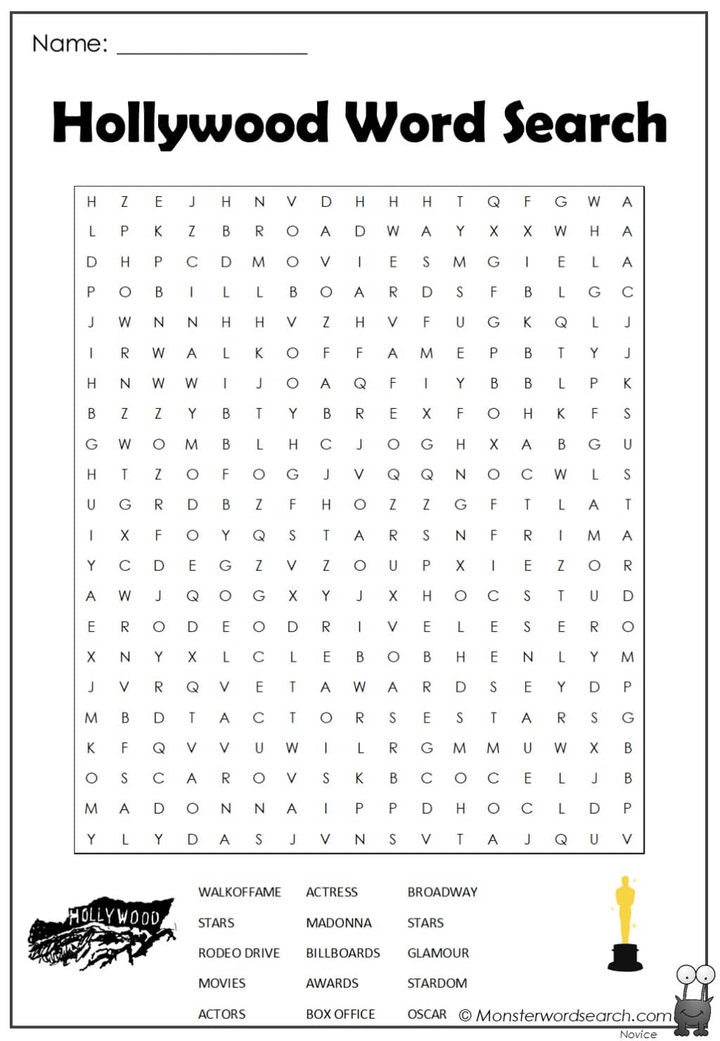 Hollywood Word Search Monster Word Search