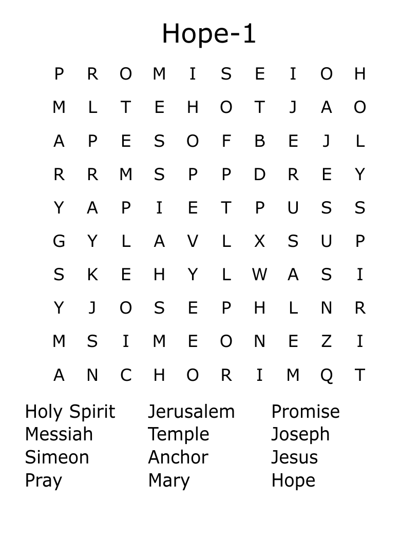 Hope 1 Word Search WordMint