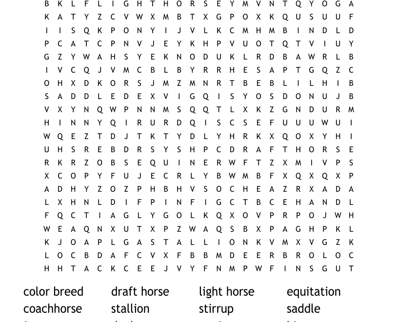 Horses Word Search WordMint