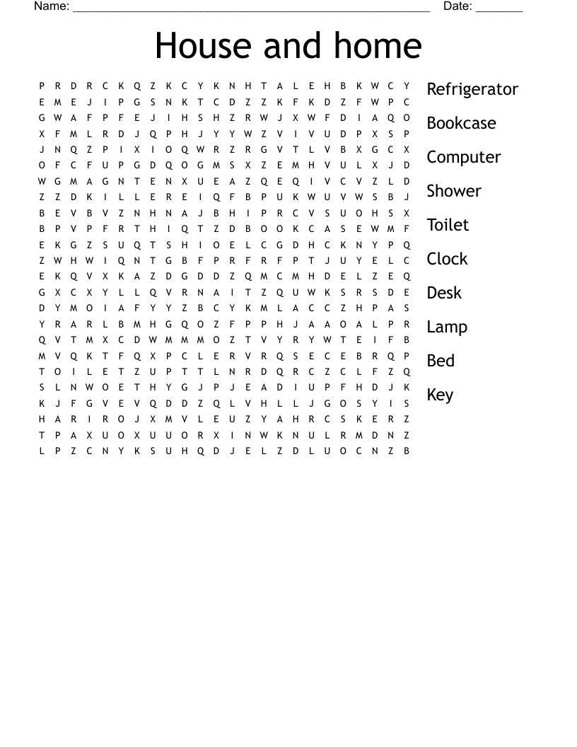 House And Home Word Search WordMint