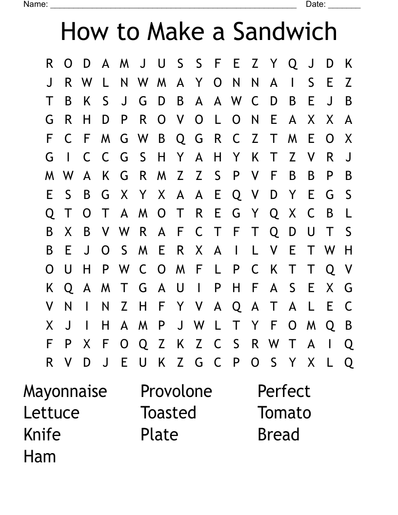 How To Make A Sandwich Word Search WordMint