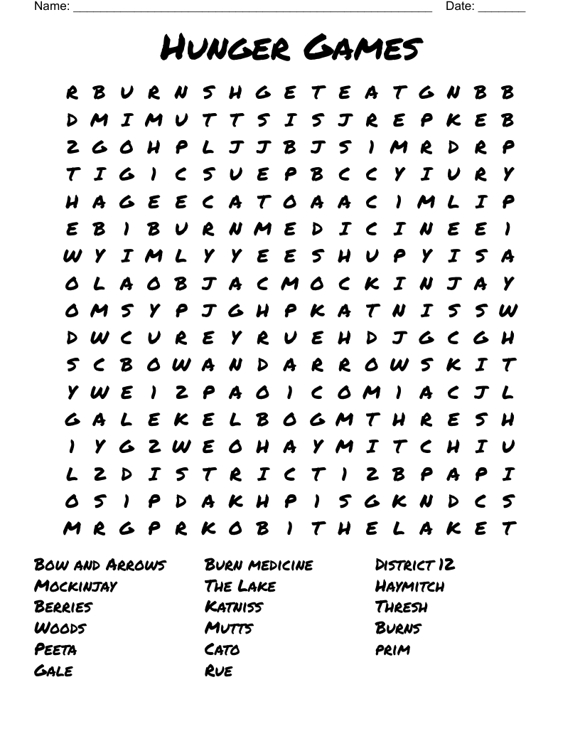 Hunger Games Word Search WordMint
