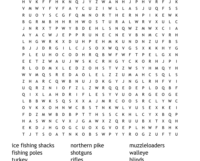 Hunting And Fishing Word Search WordMint