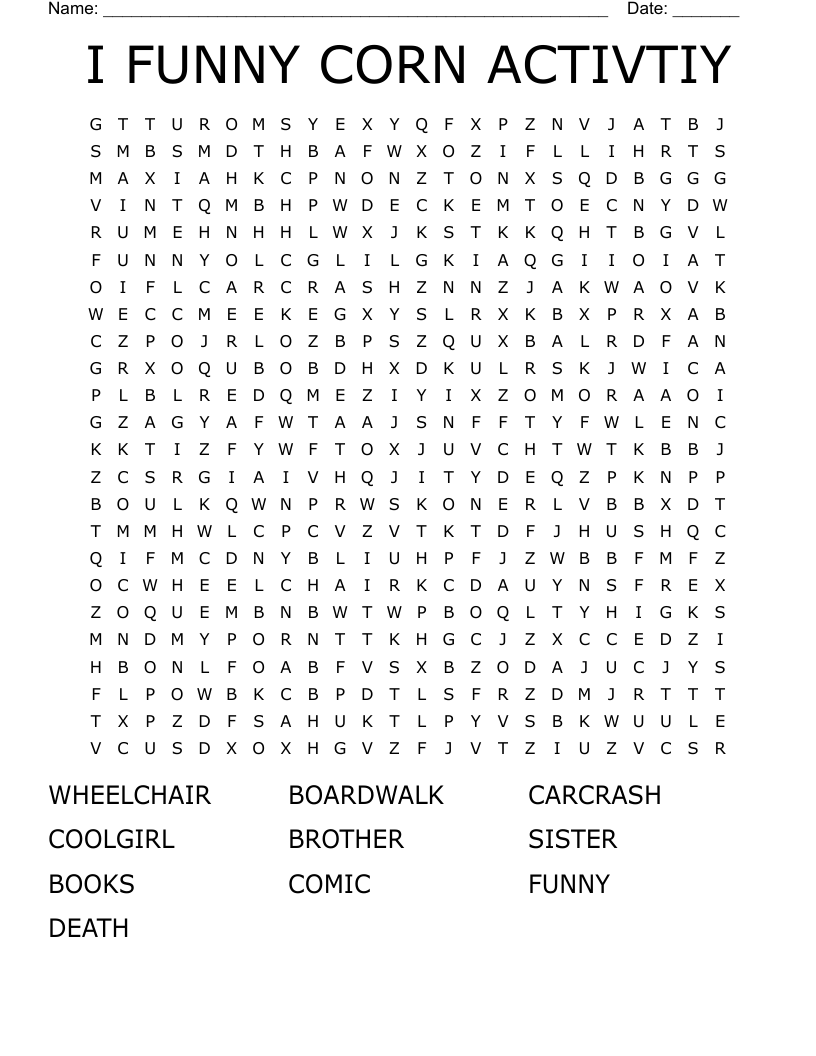 I Funny A Middle School Story Word Search WordMint
