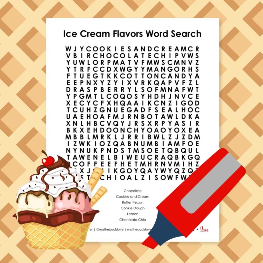 Ice Cream Flavors Word Search Puzzle Free PDF 