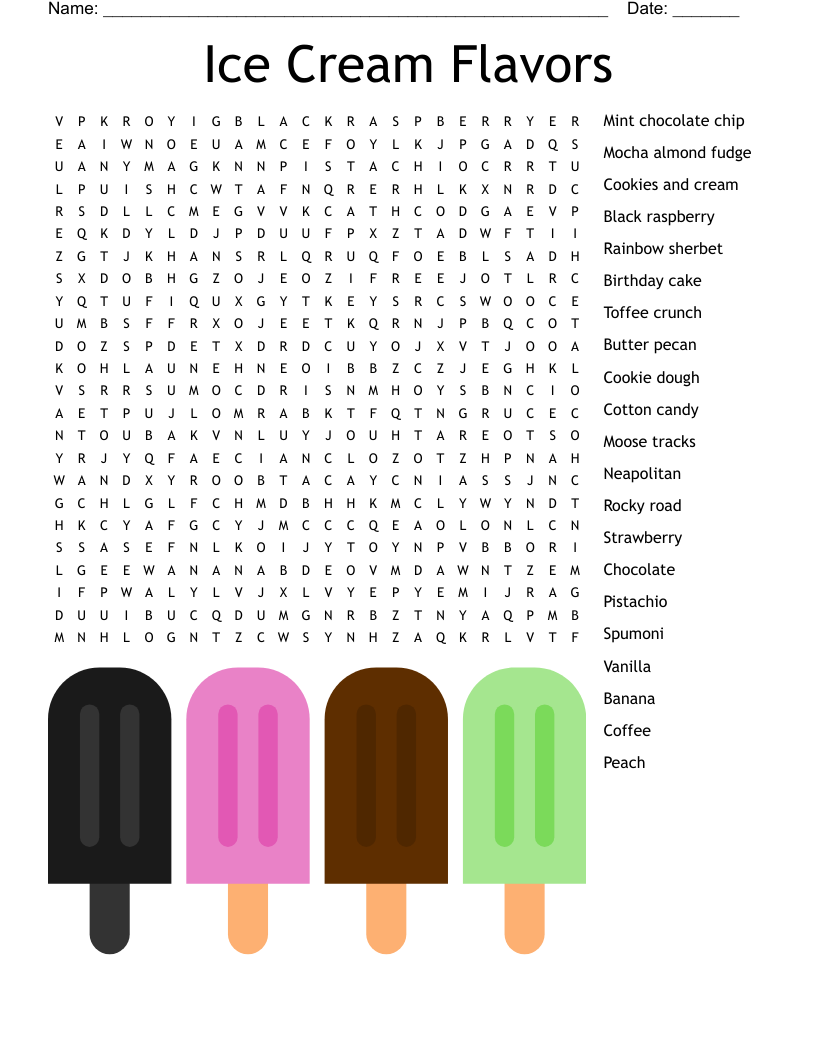Ice Cream Flavors Word Search WordMint Ice Cream Flavors Word Search WordMint