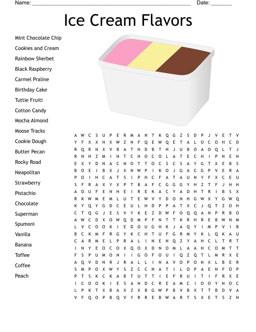 Ice Cream Flavors Word Search WordMint Ice Cream Flavors Word Search WordMint