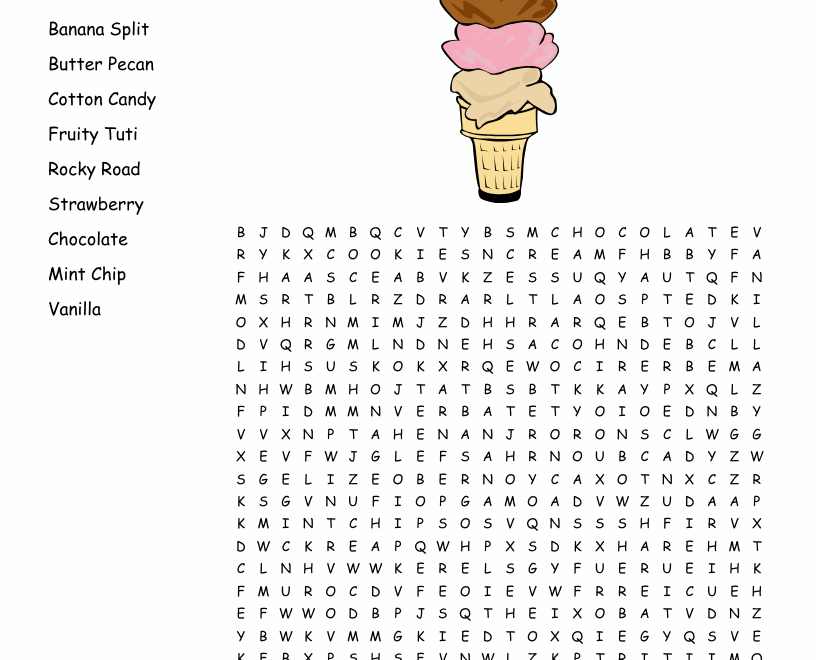 Ice Cream Flavors Word Search WordMint