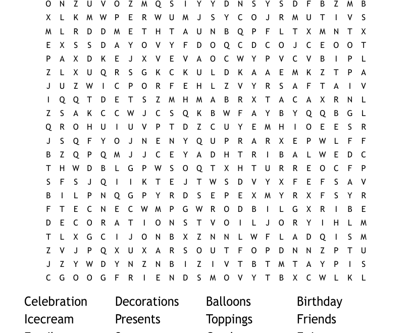 Ice Cream Party Word Search WordMint