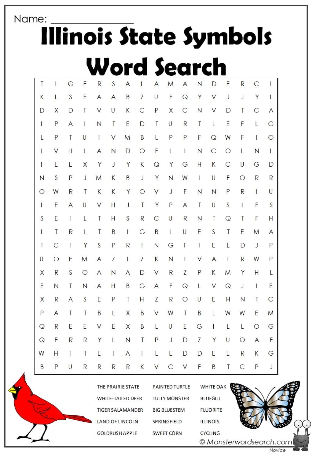 Illinois State Symbols Word Search Monster Word Search