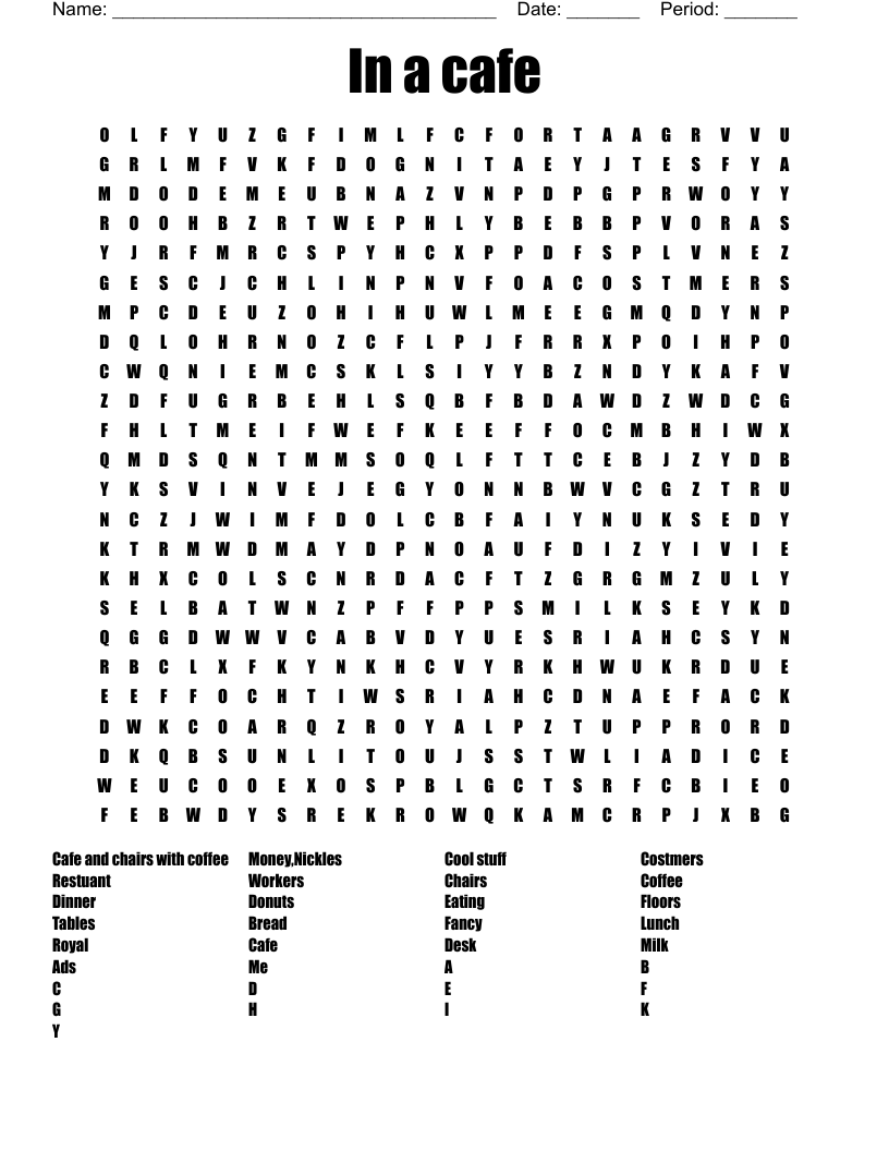 In A Cafe Word Search WordMint