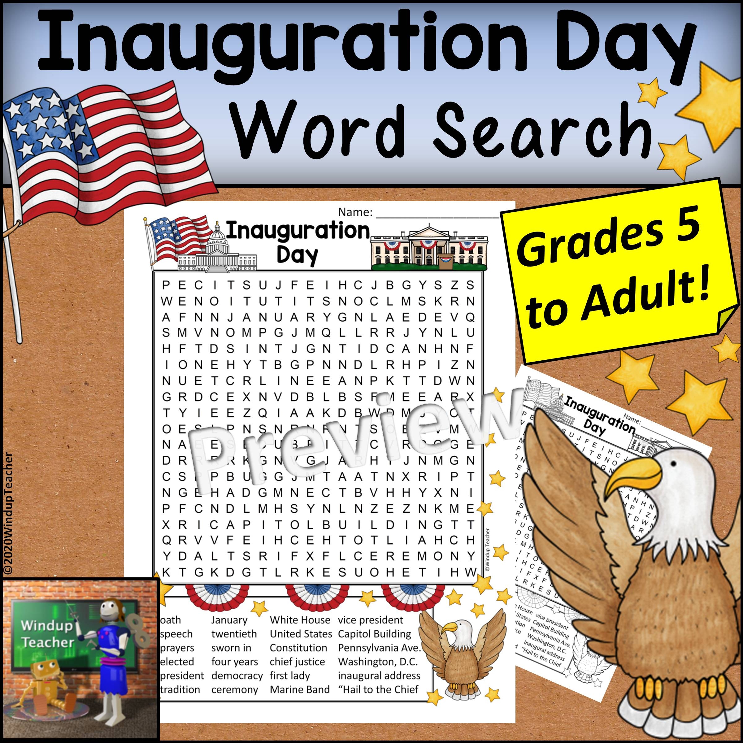 Inauguration Day Word Search Hard Grades 5 UP Made By Teachers