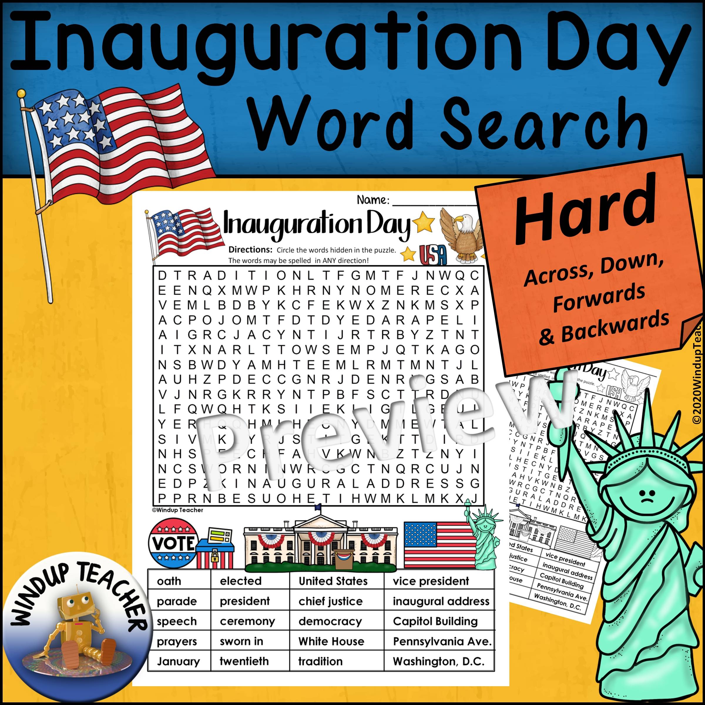 Inauguration Day Word Search HARD Puzzle Ready To Go Made By Teachers