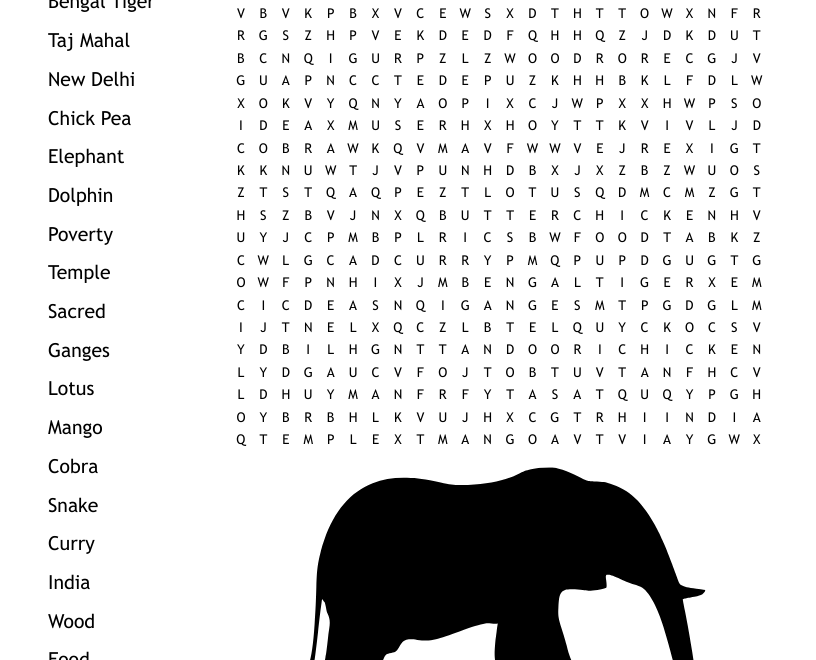 India Word Search WordMint