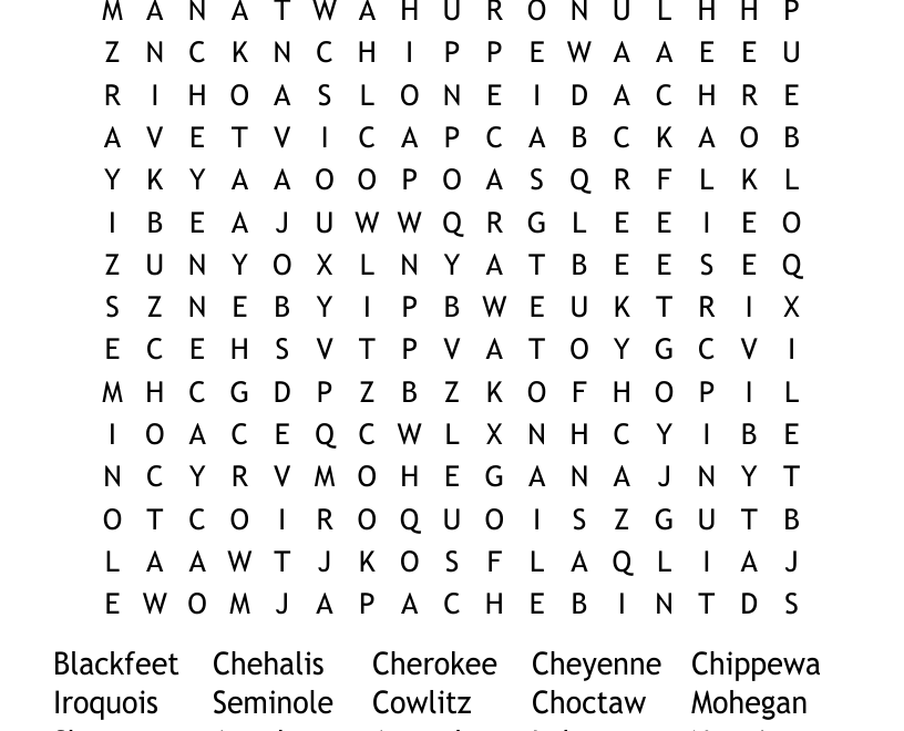 Indian Tribes Word Search WordMint