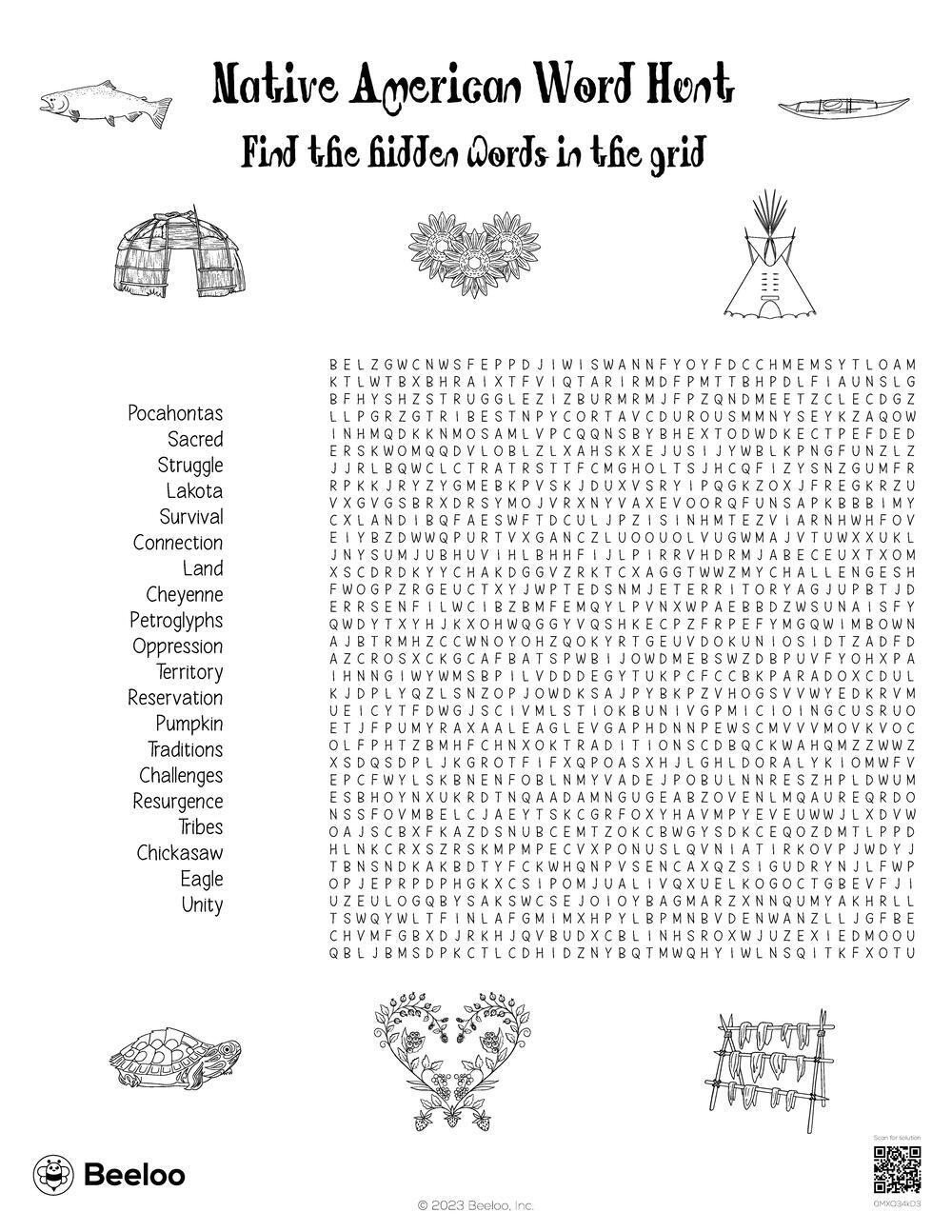 Indigenous People s Day themed Word Searches Beeloo Printable Crafts And Activities For Kids